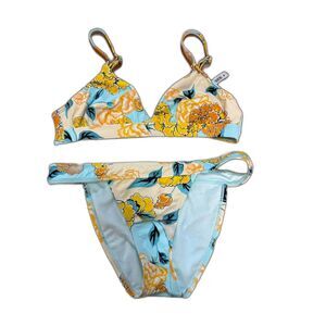The Bikini Lab Swimsuit Women's M/L Blue Yellow Floral Two Piece Beach Resort